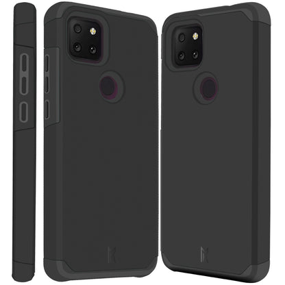 For T-Mobile Revvl 5G Ultra Slim Corner Protection Shock Absorption Hybrid Dual Layer Hard PC + TPU Rubber Armor Defender Black Phone Case Cover