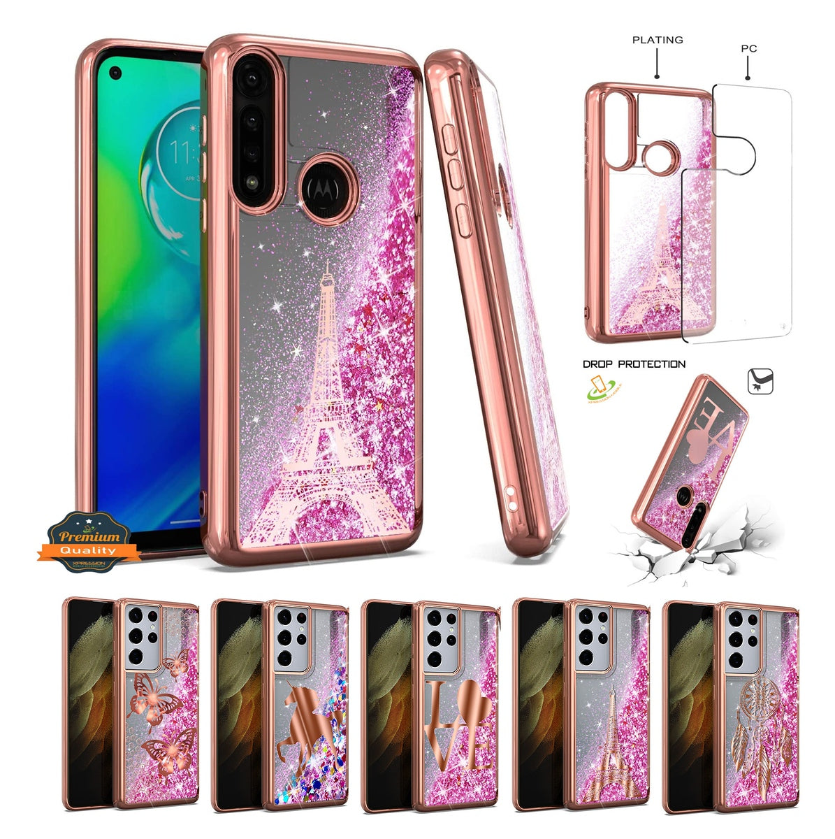 For Samsung Galaxy A13 5G Quicksand Liquid Glitter Bling Flowing Sparkle Fashion Hybrid TPU and Chrome Plating Hard PC  Phone Case Cover