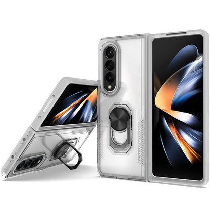 For Samsung Galaxy Z Fold 4 Clear Transparent Armor Defender Shockproof Hybrid with Ring Holder Kickstand  Phone Case Cover