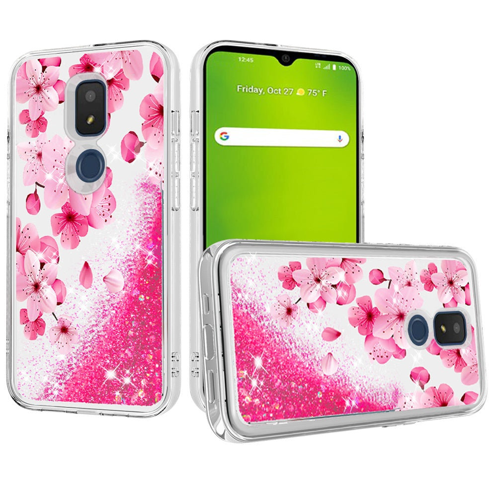 For Motorola Moto G Pure Floral Design Quicksand Water Flowing Liquid Floating Sparkle Glitter Bling Flower Fashion Hybrid Hard  Phone Case Cover
