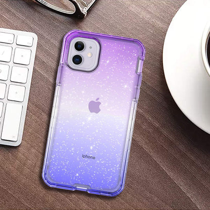 For Apple iPhone 13 Pro (6.1") Clear Gradient Glitter Bling Sparkly Hybrid Hard PC Soft TPU Bumper and Front Frame Drop Protective  Phone Case Cover