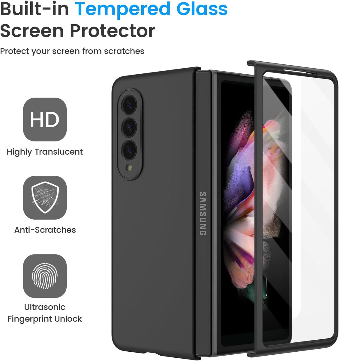 For Samsung Galaxy Z Fold 4 5G Transparent Full Body with Built-in Screen Protector Hard PC Ultra-Thin Shockproof Protective  Phone Case Cover