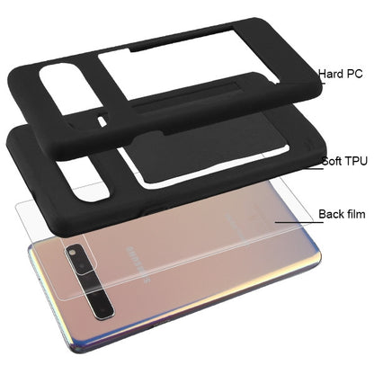 For Samsung Galaxy S10 5G (6.7") Credit Card Wallet Back Storage Invisible Pocket Dual Layer Hard PC TPU Hybrid Protective Black Phone Case Cover
