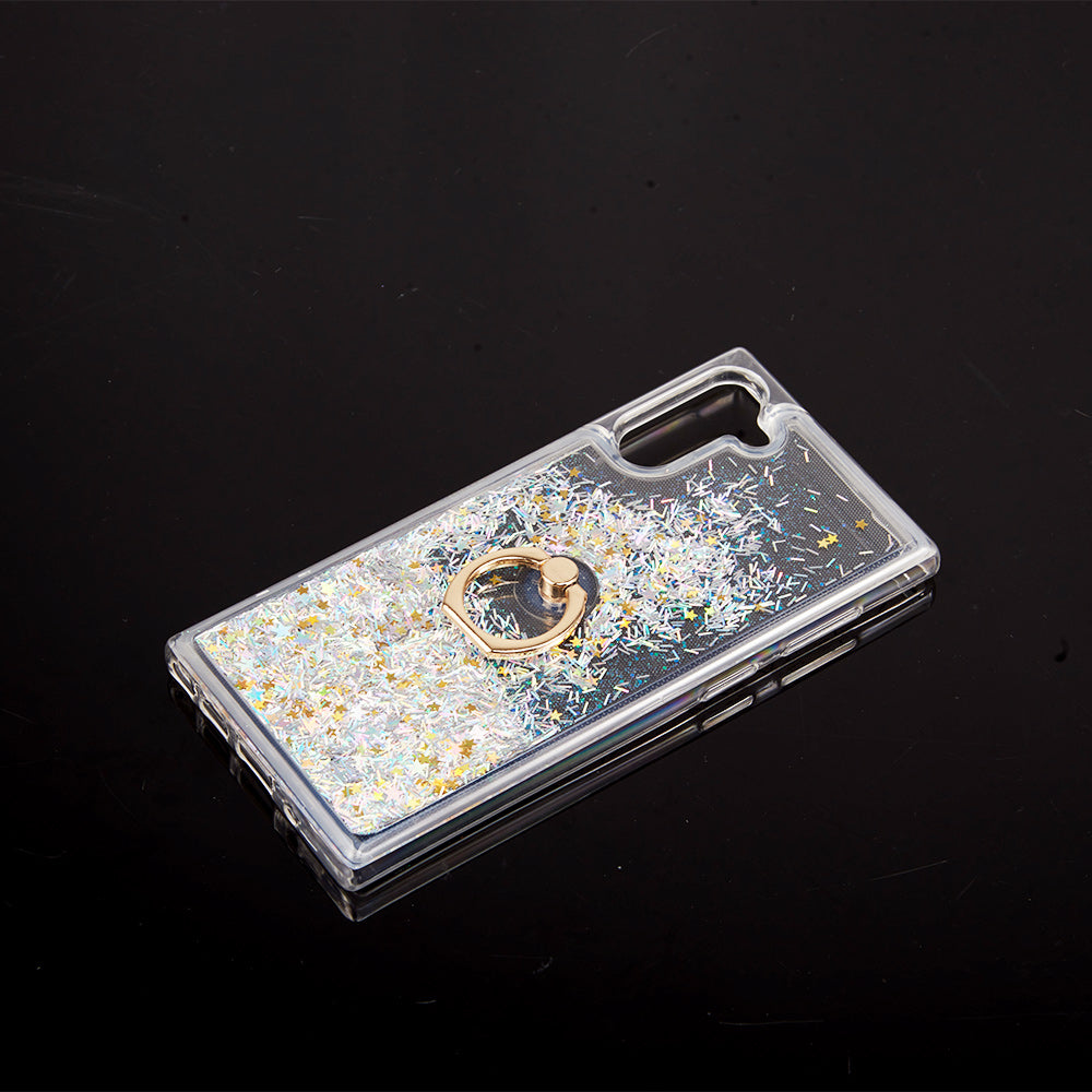 For Samsung Galaxy S22 /Plus Ultra Hybrid Glitter Luxury Bling Sparkling Liquid Quicksand Glittering Sparkle TPU Rubber PC with Ring Stand Holder Kickstand  Phone Case Cover