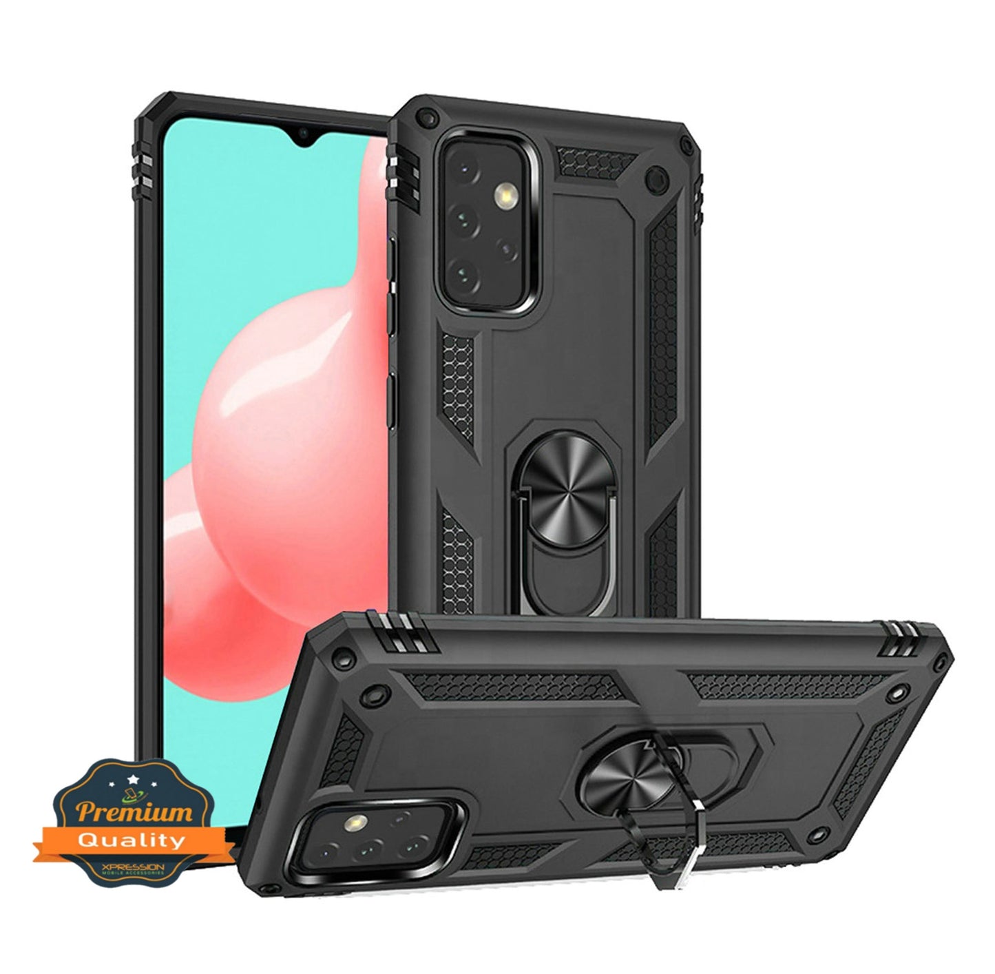 For Samsung Galaxy A22 5G Armor Hybrid Durable 360 Degree Rotatable Ring Stand Holder Kickstand 2in1 Fit Magnetic Car Mount Gray Phone Case Cover