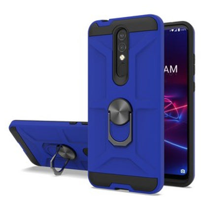 For TCL REVVL V Plus 5G Hybrid Ring Stand [360° Rotatable Ring Holder Magnetic Kickstand] Shockproof Hard Rubber TPU Blue Phone Case Cover
