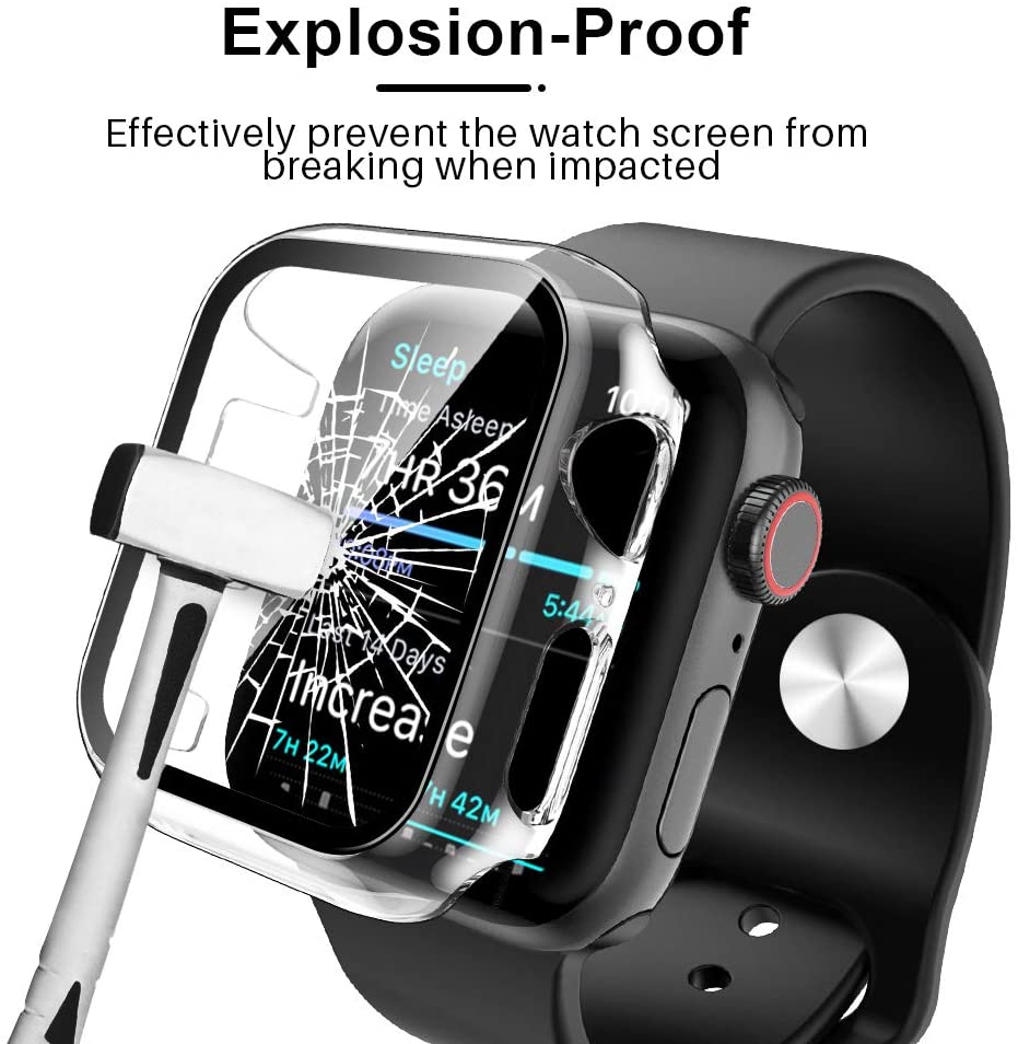 For Apple Watch 44mm Ultra Clear Transparent PC with Built in Screen Protector Snap-on Full Coverage Shell Rubber TPU + Hard PC Frame for iWatch Series SE/6/5/4 Clear Phone Case Cover