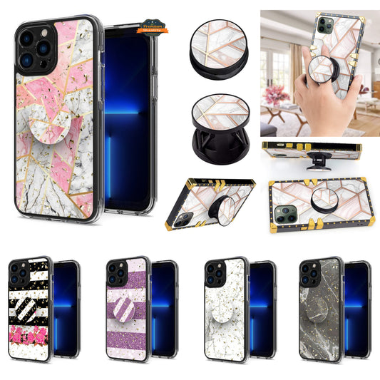 For Apple iPhone 13 /13 Mini/ 13 Pro/ 13 Pro Max Elegant Pattern Design Bling Glitter Hybrid Cases with Ring Stand Pop Up Finger Holder Kickstand  Phone Case Cover