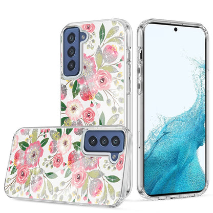 For Samsung Galaxy S22+ Plus Beautiful Laser Clear Bling Glitter Design Pattern Hybrid Gummy Hard PC and TPU Shockproof  Phone Case Cover