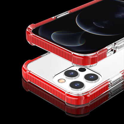 For Apple iPhone 14 Plus (6.7") Hybrid Transparent Acrylic Rubber Gummy Gel Hard PC Silicone TPU Color Bumper Frame Clear / Red Phone Case Cover