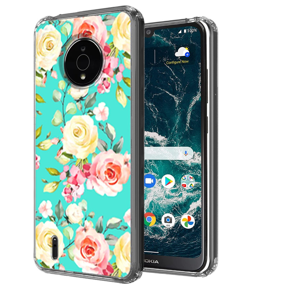 For Nokia C200 Pattern Fashion Design Ultra Thin Clear Hybrid Rubber Gummy TPU Grip + Hard PC Back Shockproof  Phone Case Cover