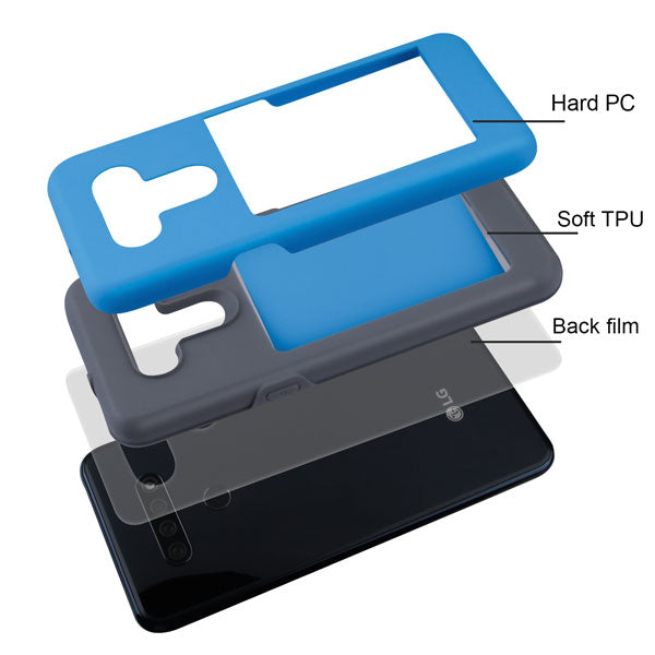 For Samsung Galaxy Note 20 (6.4") Credit Card Wallet Back Storage Invisible Pocket Dual Layer Hard PC TPU Hybrid Protective Blue Phone Case Cover