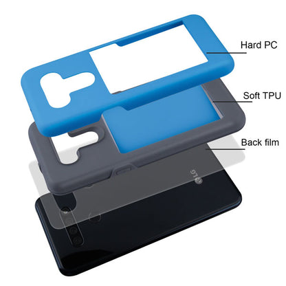 For Samsung Galaxy Note 20 (6.4") Credit Card Wallet Back Storage Invisible Pocket Dual Layer Hard PC TPU Hybrid Protective Blue Phone Case Cover