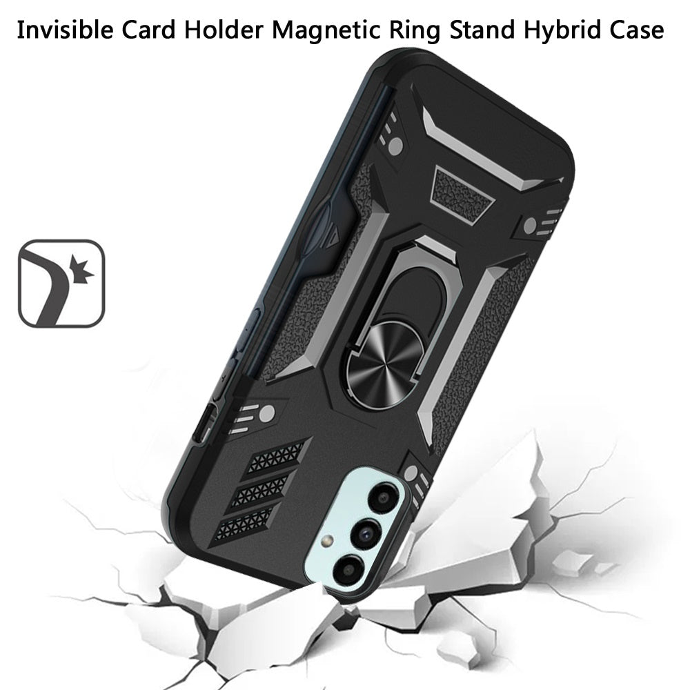 For Apple iPhone 11 (6.1") Wallet Case Hybrid Ring Stand with Invisible Credit Card Holder Heavy Duty Slim Rugged Hard Black Phone Case Cover