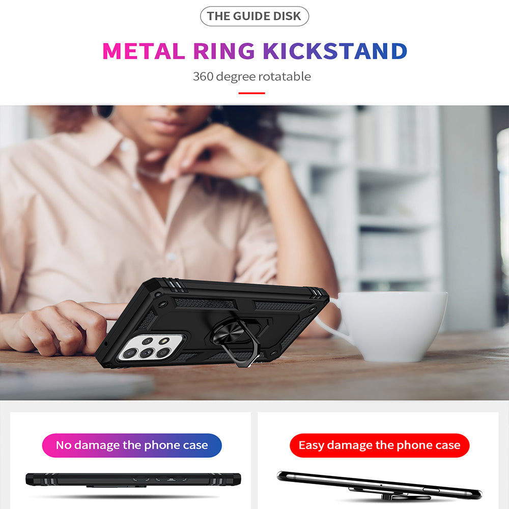 For Samsung Galaxy A53 5G Military Grade Heavy Duty Armor Hybrid with Rotating Metal Ring Kickstand Finger Loop Stand  Phone Case Cover