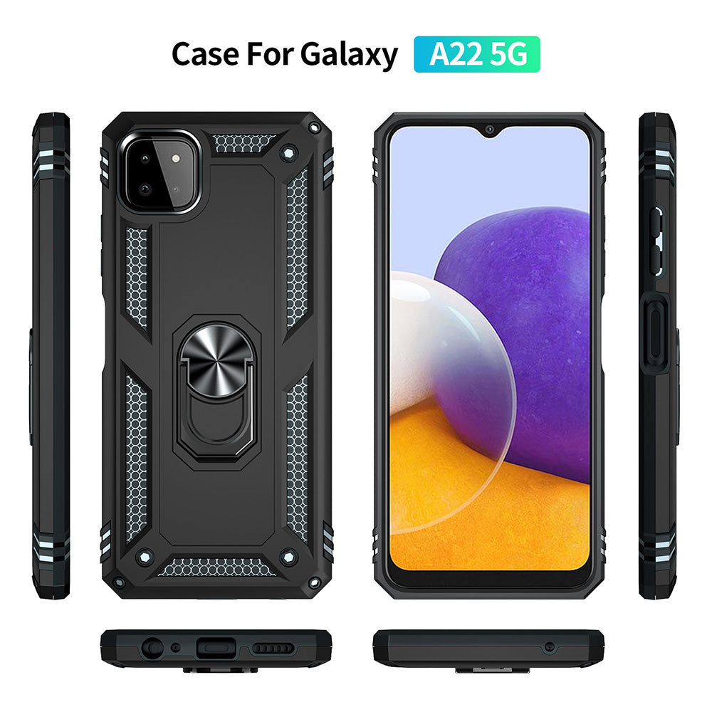 For Boost Mobile Celero 5G Military Grade Heavy Duty Armor Protection Hybrid with Rotating Metal Ring Kickstand Finger Loop Stand  Phone Case Cover