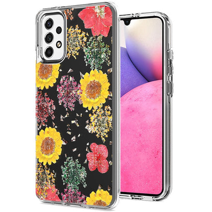 For Samsung Galaxy A33 5G Glitter Floral Print Pattern Clear Design Shockproof Hybrid Fashion Sparkle Rubber TPU Bumper  Phone Case Cover