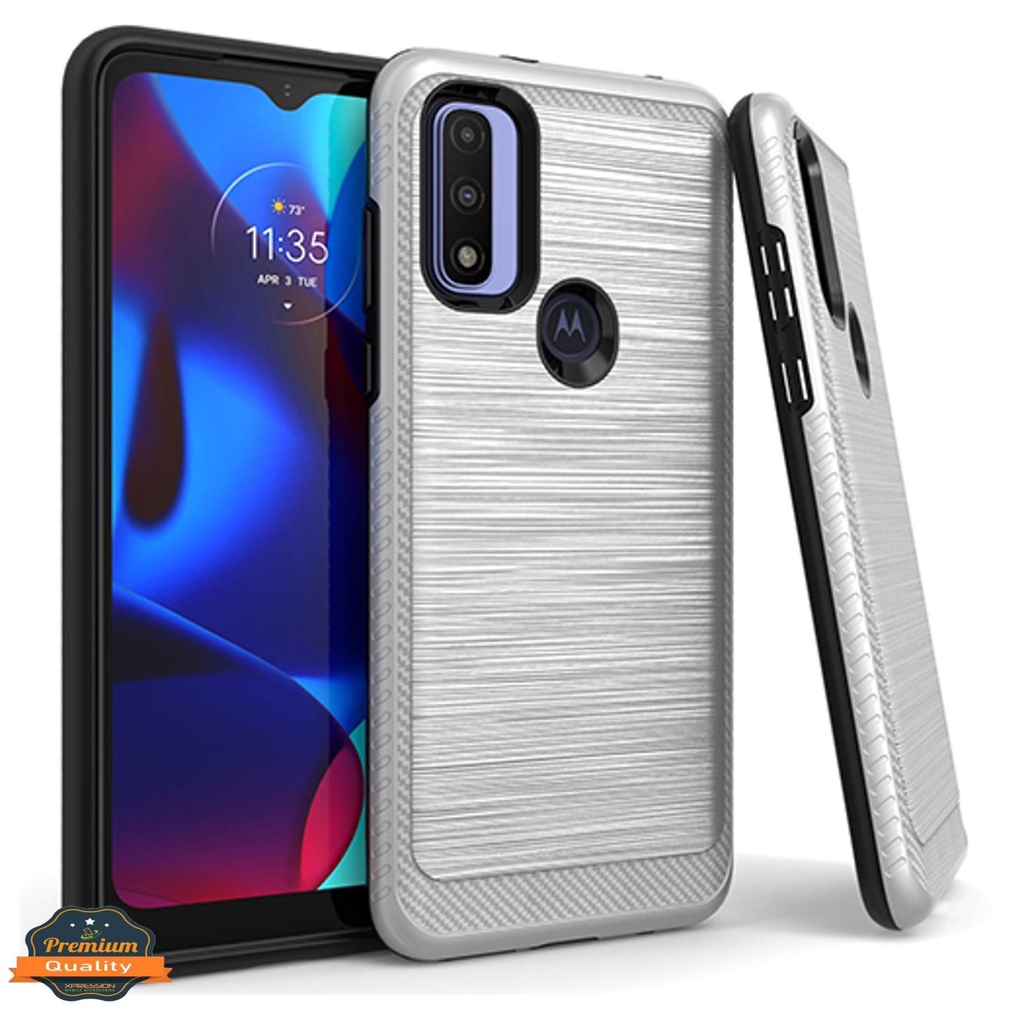 For Motorola Moto G Pure Armor Brushed Texture Rugged Carbon Fiber Design Shockproof Dual Layers Hard PC + TPU Protective  Phone Case Cover