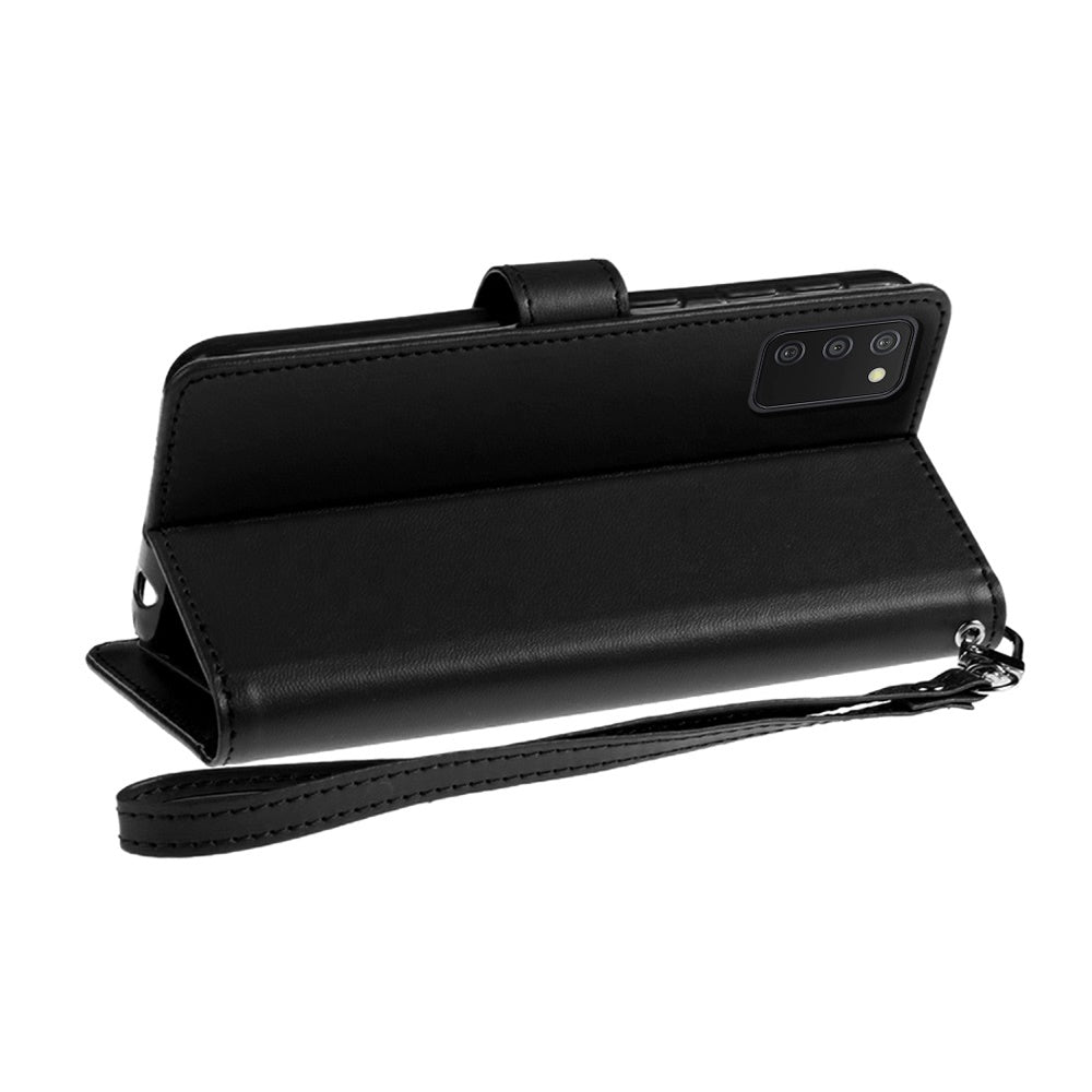 For Samsung Galaxy A03S Wallet Case PU Leather Credit Card ID Pocket Cash Holder Slot Dual Flip Pouch Folio Stand, Strap Black Phone Case Cover