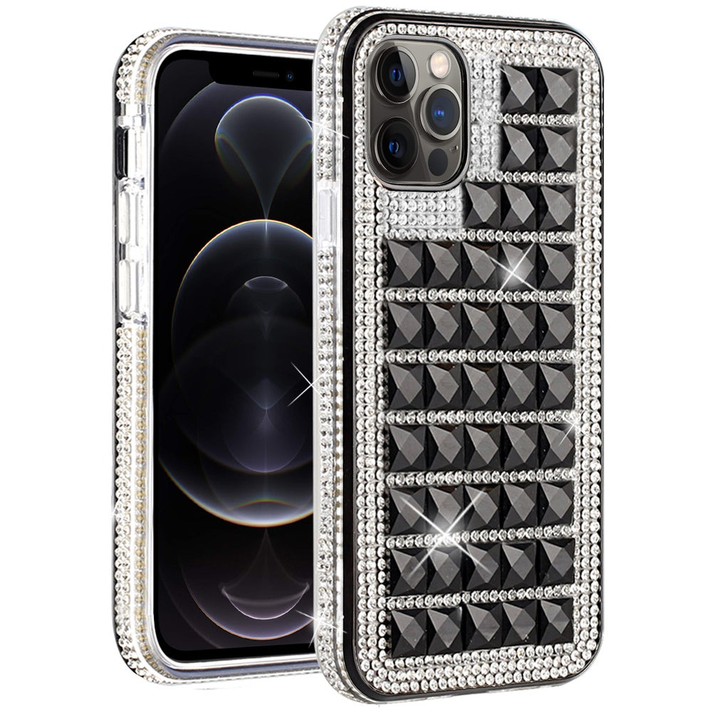 For Apple iPhone 13 /Pro Max Mini Fashion Luxury 3D Bling Diamonds Rhinestone Jeweled Shiny Crystal Glitter Hybrid TPU Bumper Hard  Phone Case Cover