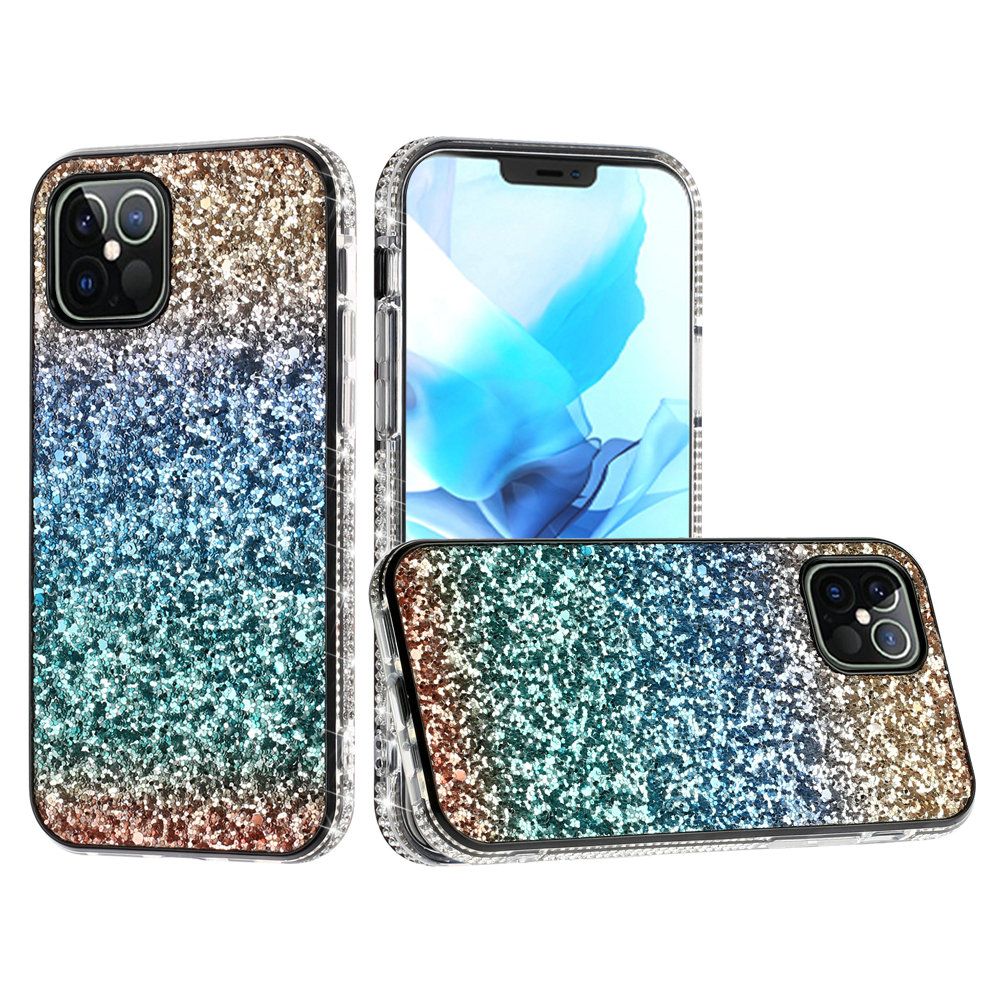 For Apple iPhone 14 /Plus Pro Max Rhinestone Sparkling Rainbow Gradual Glitter Full Diamonds Bling Hybrid Rugged  Phone Case Cover