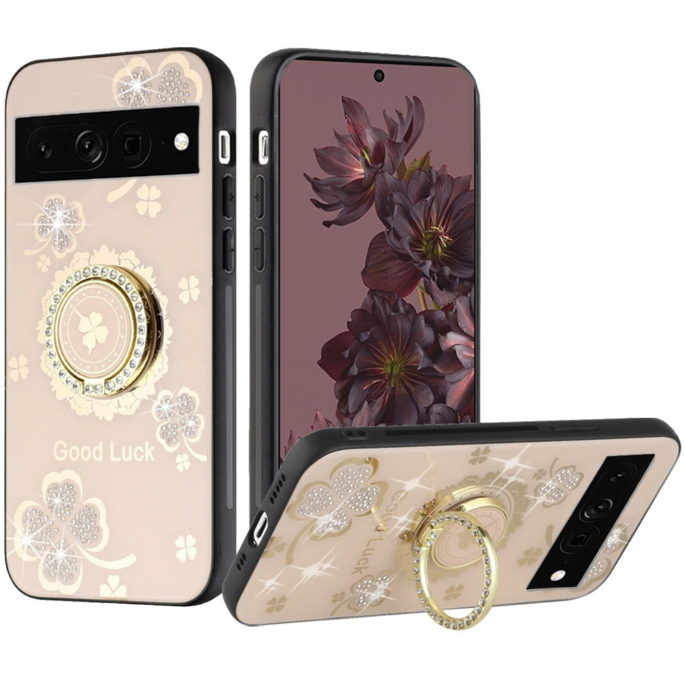 For Google Pixel 7/ 7 Pro Diamonds Bling Sparkly Glitter 3D Ornaments Engraving Hybrid with Ring Stand Holder Fashion  Phone Case Cover