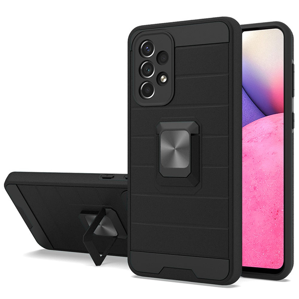For Samsung Galaxy A33 5G Magnetic Ring Holder Rubber Hybrid Stand Kickstand Texture Rugged Armor Heavy Duty Military Grade  Phone Case Cover