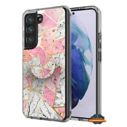 For Samsung Galaxy S22 Elegant Pattern Design Bling Glitter Hybrid Cases with Ring Stand Pop Up Finger Holder Kickstand  Phone Case Cover