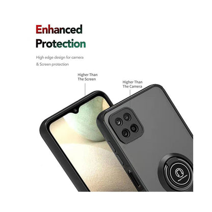 For Boost Mobile Celero 5G Hybrid Frosted Protector Magnetic Ring Holder Stand Kickstand Heavy Duty Rugged 2 in 1 PC + TPU Black Phone Case Cover