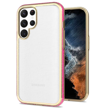 For Samsung Galaxy S22 Ultra Electroplated Gold Frame Glitter Bling Transparent Hybrid Hard PC + TPU Rubber Shockproof  Phone Case Cover