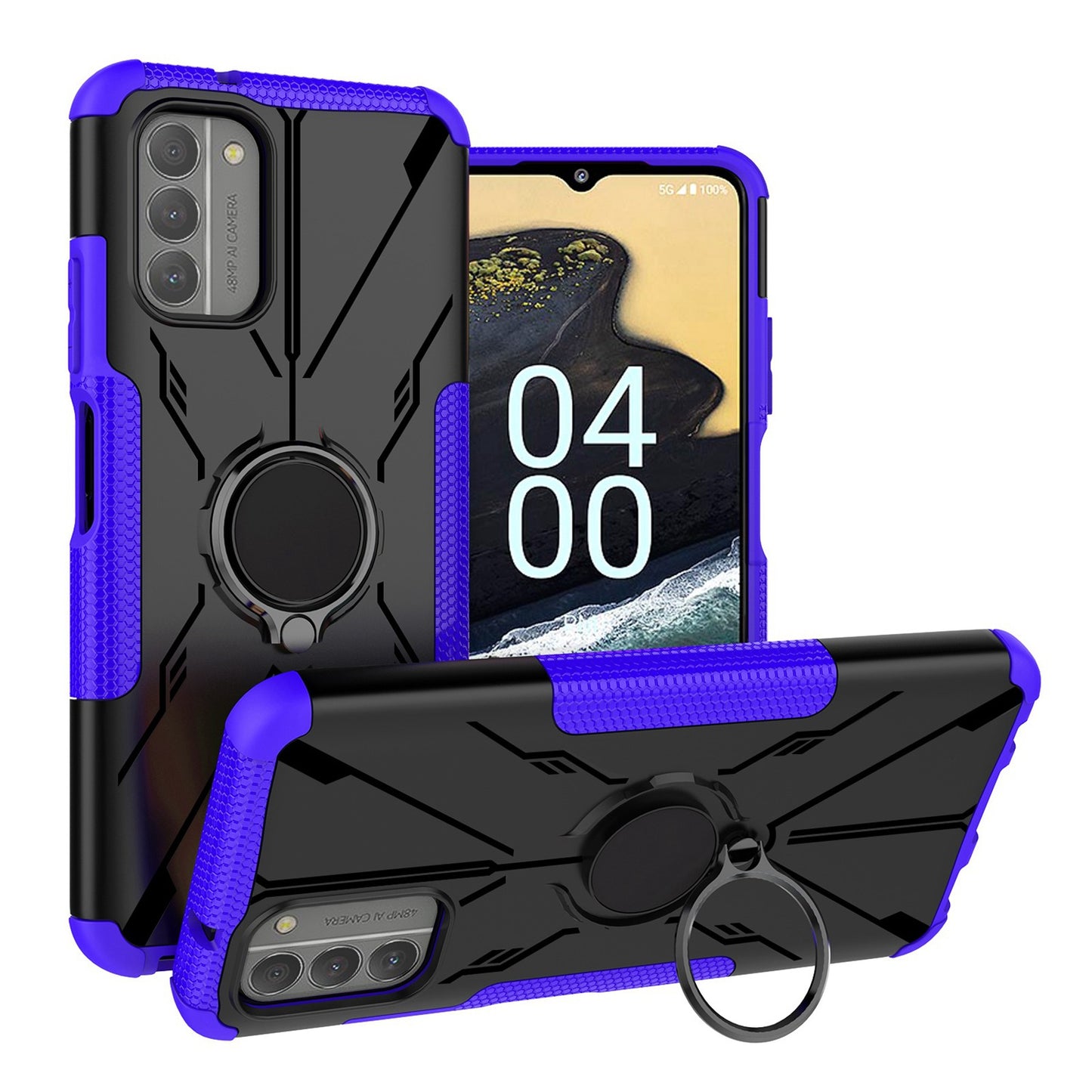 For Nokia G100 4G Hybrid 2in1 Rugged Hard TPU Shock-Absorbing with Magnetic Rotatable Ring Kickstand  Phone Case Cover