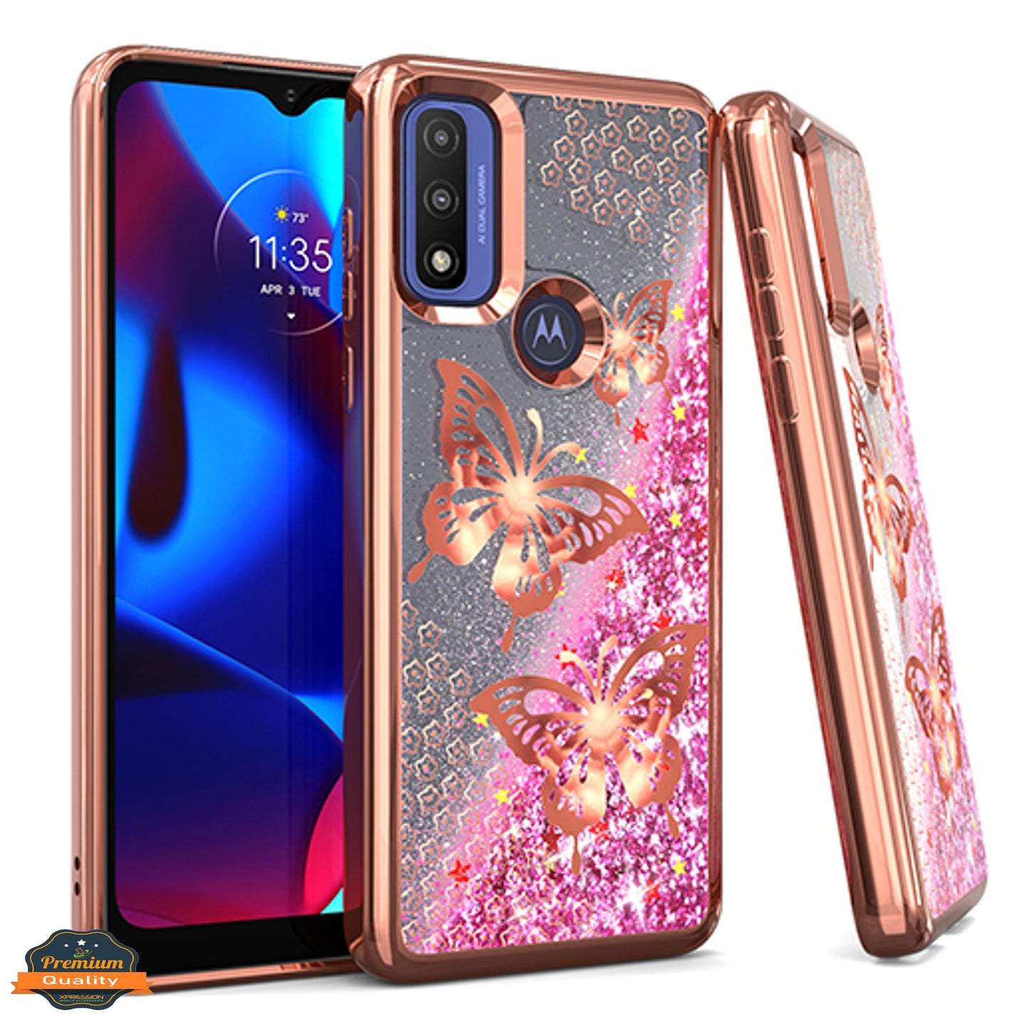 For Motorola Moto G Power 2022 Quicksand Liquid Glitter Bling Flowing Sparkle Fashion Hybrid Rubber TPU and Chrome Plating Hard  Phone Case Cover