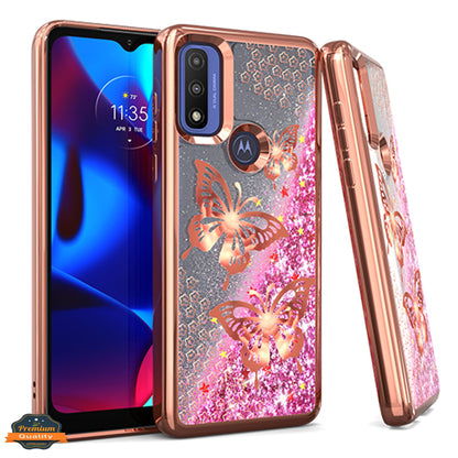For Motorola Moto G Power 2022 Quicksand Liquid Glitter Bling Flowing Sparkle Fashion Hybrid Rubber TPU and Chrome Plating Hard  Phone Case Cover