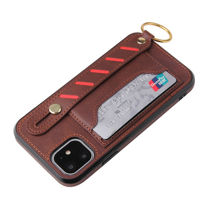 For Apple iPhone 14 /Plus Pro Max Vegan Leather Multi-Functional Credit Cards Slot with Wrist Strap Stand Pocket  Phone Case Cover