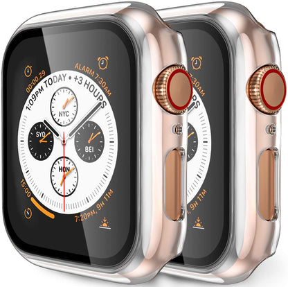 For Apple Watch 44mm Series SE 6 Crystal Clear Screen Protector Snap-on Full Cover Shell Rubber TPU + Hard PC Frame for iWatch Series SE/6/5/4 Clear Phone Case Cover