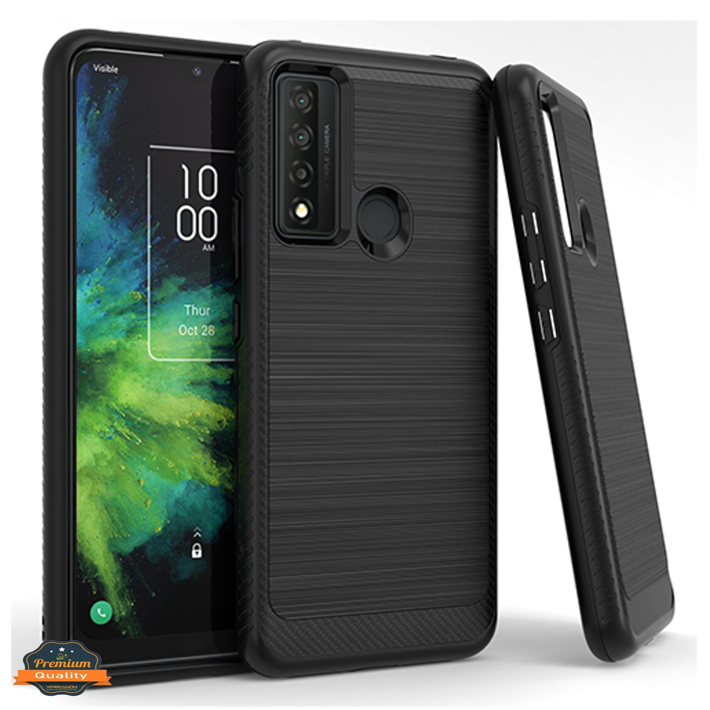 For TCL 20 XE Brushed Texture Rugged Carbon Fiber Design Hybrid Shockproof Dual Layers Hard PC + Soft TPU Protective  Phone Case Cover