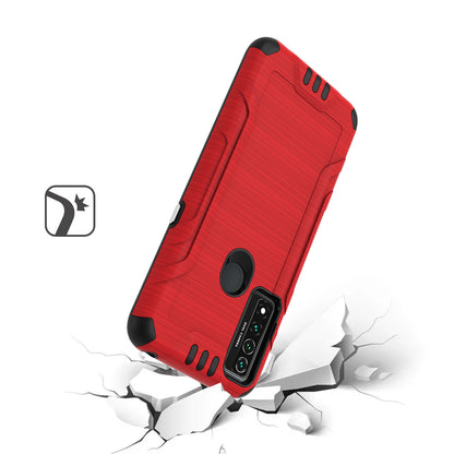 For TCL 4X (T601DL) Hybrid Dual Layer Slim Defender Armor Tuff Metallic Brush Texture Finishing Shockproof Hard PC + Soft TPU Rubber  Phone Case Cover