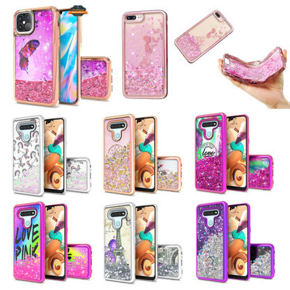 For Apple iPhone 13 Mini (5.4") Pretty Fashion Pattern Plating Design Bling Shiny Moving Glitter Liquid Quicksand TPU Hybrid Rubber  Phone Case Cover