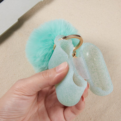 For Apple AirPods Series 3 (2021) Silicone Skin Cute Fur Ball Ornament Keychain 3 in 1 Fashion Thick TPU Gummy Luxury Soft Protective Earphone Mint Green Phone Case Cover