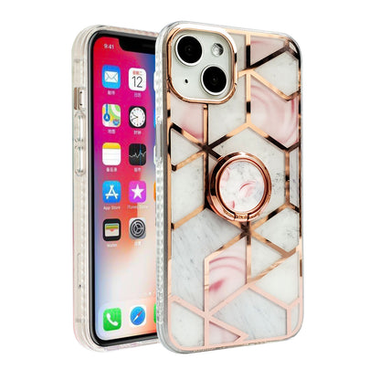 For Apple iPhone 13 Pro Max (6.7") Pattern Fashion Design Chromed Edge with Ring Kickstand Hybrid TPU Hard Back  Phone Case Cover