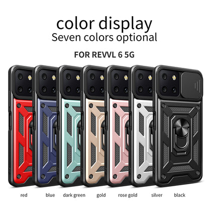 For T-Mobile Revvl 6 5G Hybrid Cases with Kickstand, Slide Camera Lens Protection + 360° Rotate Ring Stand Black Phone Case Cover