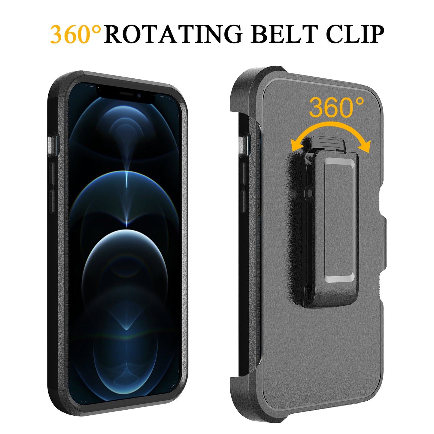 For Apple iPhone 13 Pro Max Hybrid Rugged Shockproof Military Tough Heavy Duty with 360 Swivel Belt Clip Stand & Holster Black Phone Case Cover