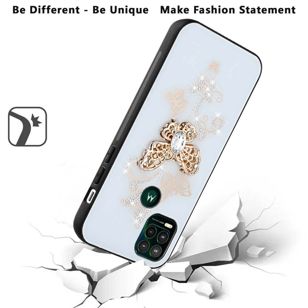 For Samsung Galaxy S21 Plus 3D Diamond Bling Sparkly Glitter Ornaments Engraving Hybrid Metal Fashion White Garden Butterflies Phone Case Cover