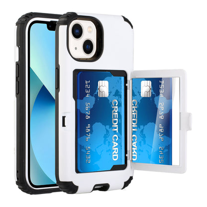 For Apple iPhone 13 /Pro Max Wallet Design with Credit Card Holder and Hidden Back Mirror Stand Heavy Duty Hybrid Shockproof Armor  Phone Case Cover