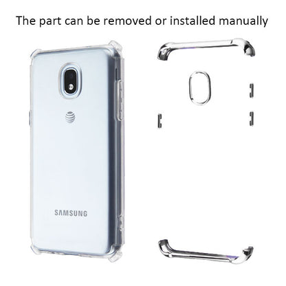 For Samsung Galaxy J3 (2018)/ Galaxy J3 Star/ Galaxy J3 Slim Hybrid Transparent Rubber Gummy Hard PC Silicone Electroplating Clear / Silver Phone Case Cover