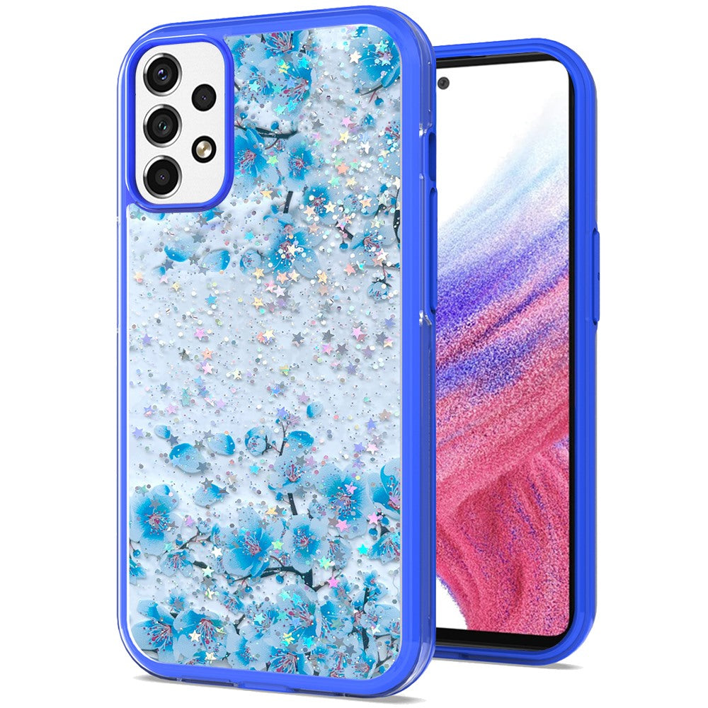 For Samsung Galaxy A53 5G Sakura Spring Flowers Design Colorful Frame Hybrid Rubber TPU Hard PC Shockproof Slim  Phone Case Cover