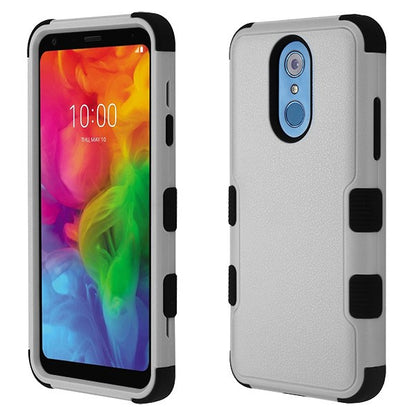 For LG Q7, LG Q7+ Hybrid Three Layer Hard PC Shockproof Heavy Duty TPU Rubber Anti-Drop Gray Black Phone Case Cover
