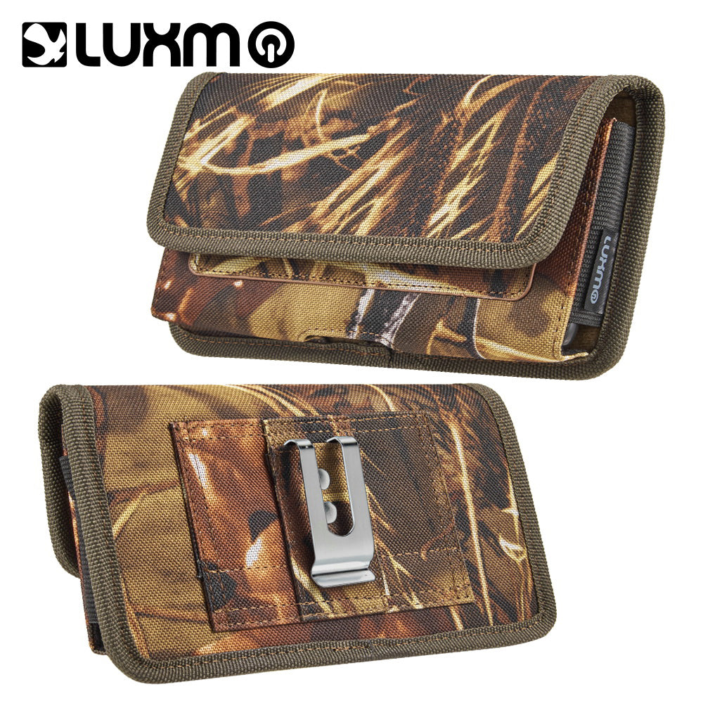 For Samsung Galaxy S21 FE /S21 Fan Edition Universal Horizontal Cell Phone Case Camo Print Holster Carrying Pouch with Belt Clip & 2 Card Slots fit Large Devices 6.3" [Camouflage]