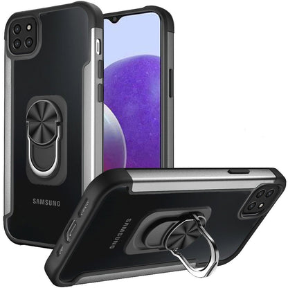 For Samsung Galaxy A22 5G Clear Military Grade Design Hybrid Protective with Ring Holder Kickstand [Magnetic Car Mount Feature]  Phone Case Cover