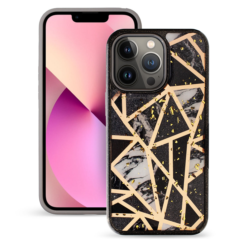 For Apple iPhone 13 /Pro Max Geometric Marble Design Pattern Soft TPU Rubber Hybrid Hard PC Shockproof Bumper  Phone Case Cover